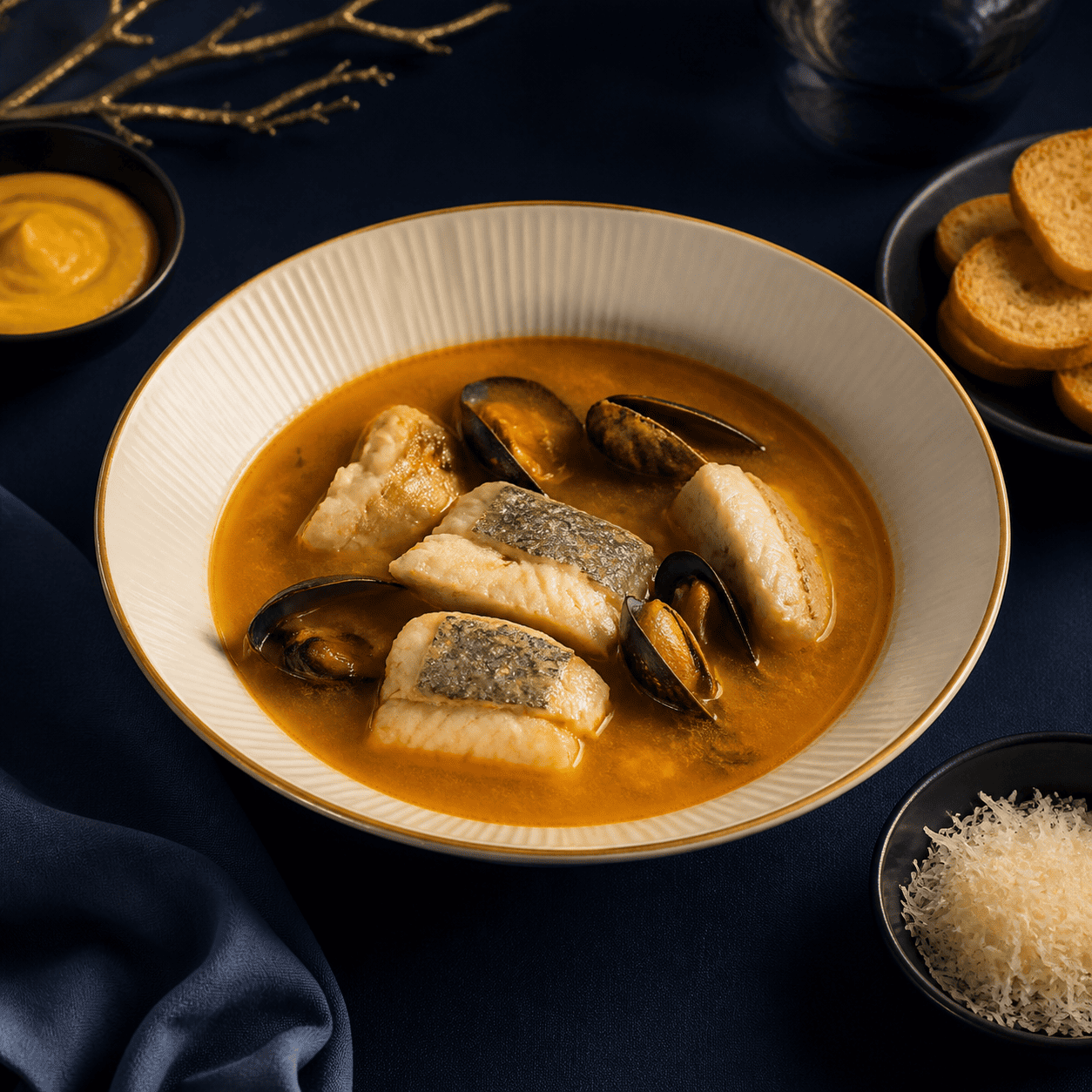 Soupe de poissons, rouille et croûtons